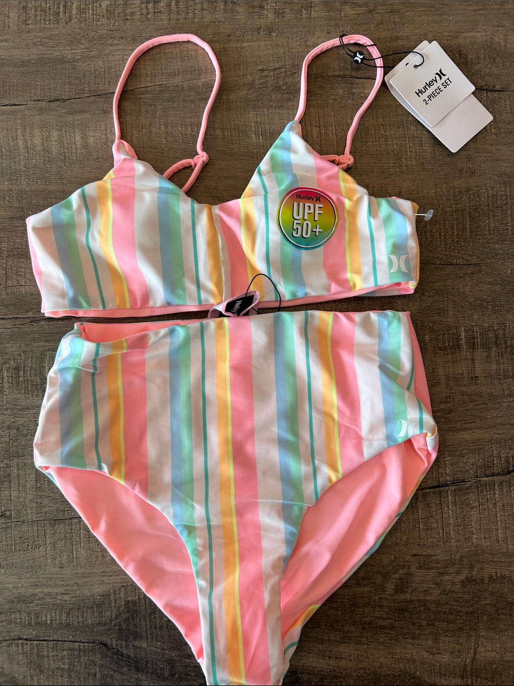Hurley Girls' Pastel Stripe UPF 50+ Two-Piece Swim Set - Pink